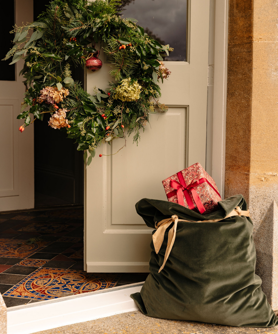 Velvet & Silk Christmas Sack, Green