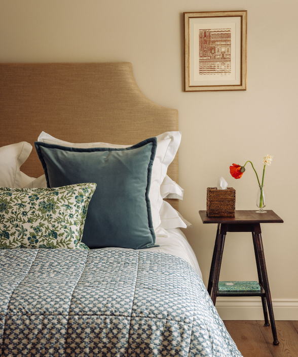 Clara Pleated Quilted Cotton Bedspread, Denim, with Frances Cushion