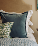 Frances Velvet Cushion, Lagoon Blue, with Clara Bedspread