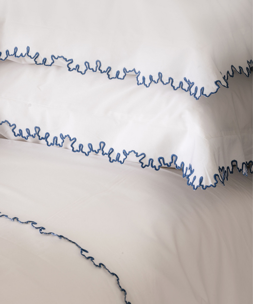 Thea Scalloped Bed Linen, Denim Blue, Detail