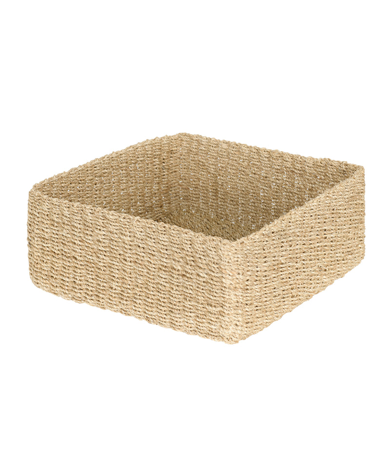 Medium-sized handwoven square storage basket made from natural abaca, Rebecca Udall