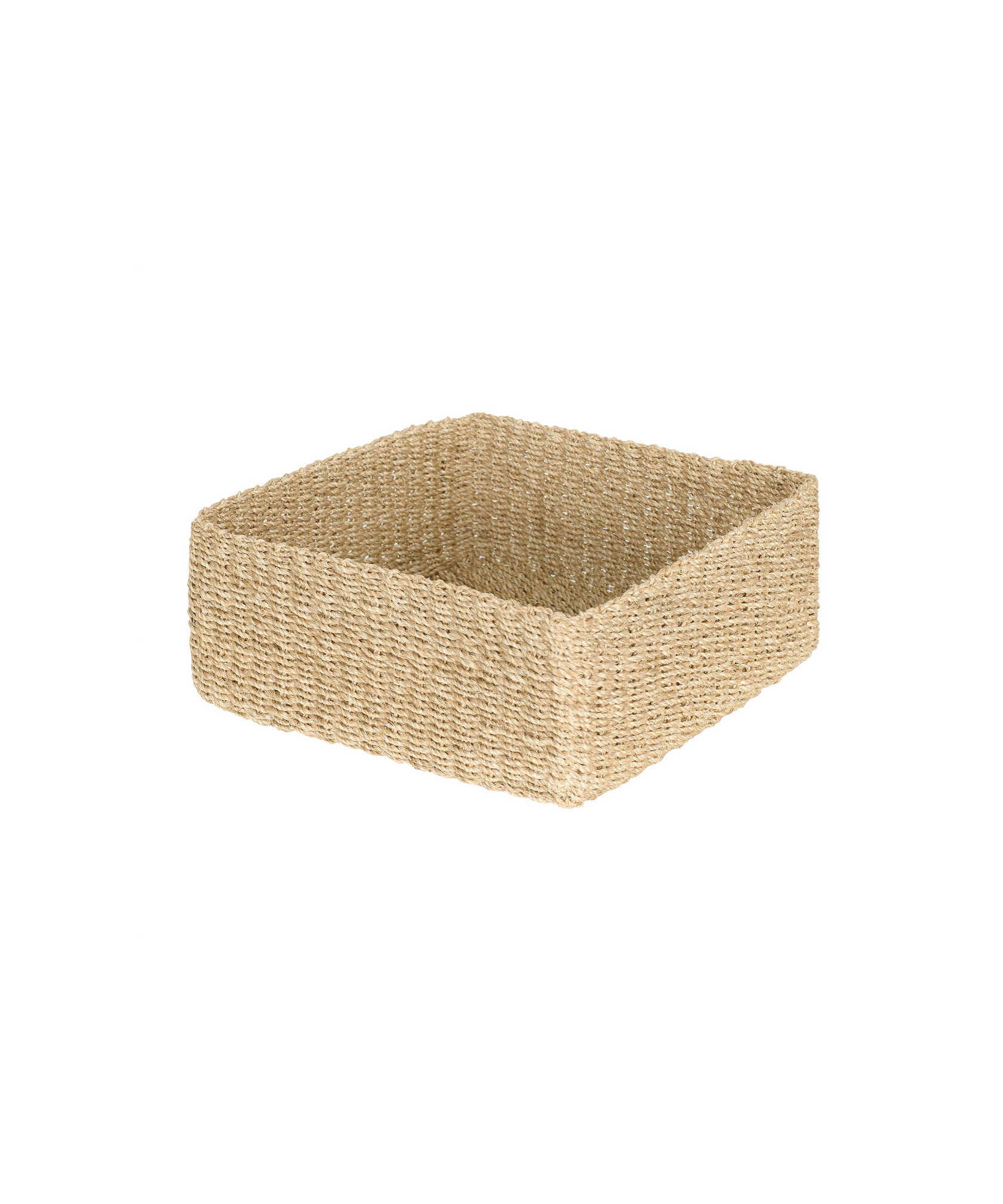 Medium-sized handwoven square storage basket made from natural abaca, Rebecca Udall