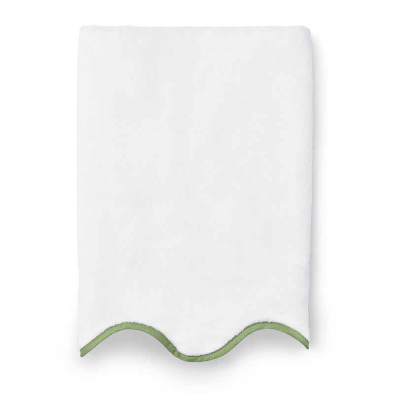 Rebecca Udall Luxury scalloped wavy soft and absorbent cotton bath towels, white asparagus green