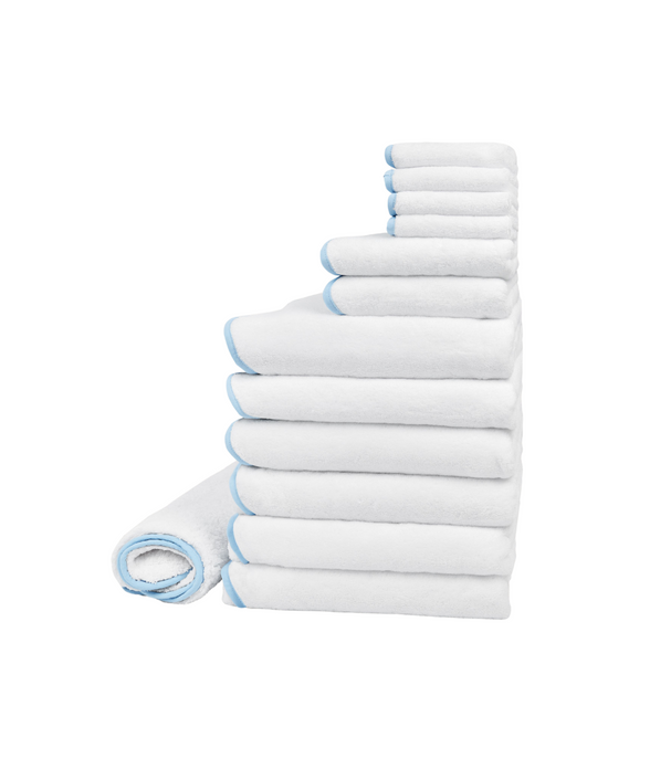 Amelia Scalloped Bath Towel Large Family Bundle, Powder Blue
