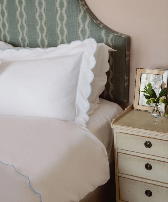 Annabelle Scalloped USA Bed Linen, Powder Blue