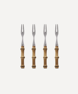 Rebecca Udall, Set of 4 Natural Bamboo Handle Whimsical Cocktail Forks Made in France