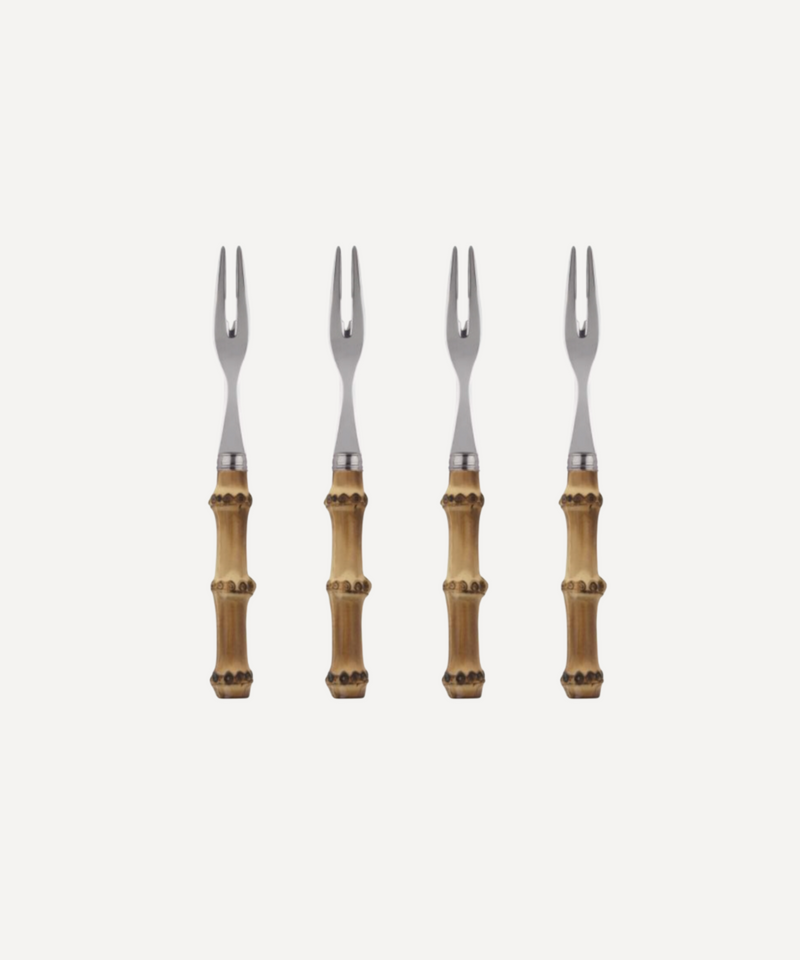 Rebecca Udall, Set of 4 Natural Bamboo Handle Whimsical Cocktail Forks Made in France