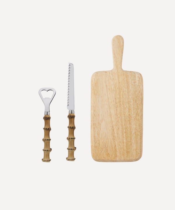 Rebecca Udall Luxury Bamboo Bar Set gift, bottle opener, knife and board