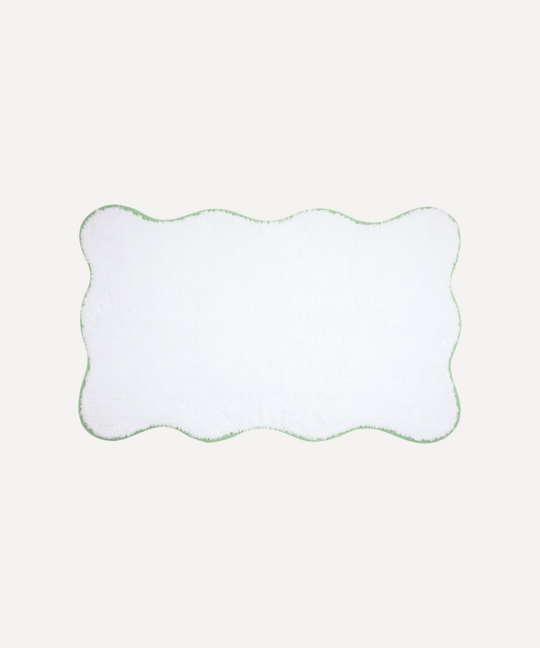 Rebecca Udall Luxury Scalloped Wavy Piped Edge Bath Mat, White with Asparagus green Trim