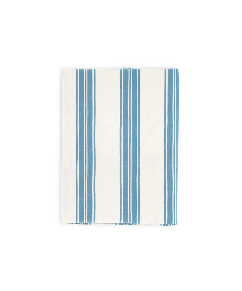 Rebecca Udall Colette Striped Linen Tablecloth, Harbour Blue, Cut Out