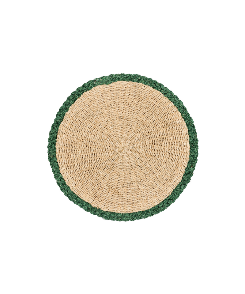 Rebecca Udall Braided Abaca Placemat, Natural/ Fern, White Background