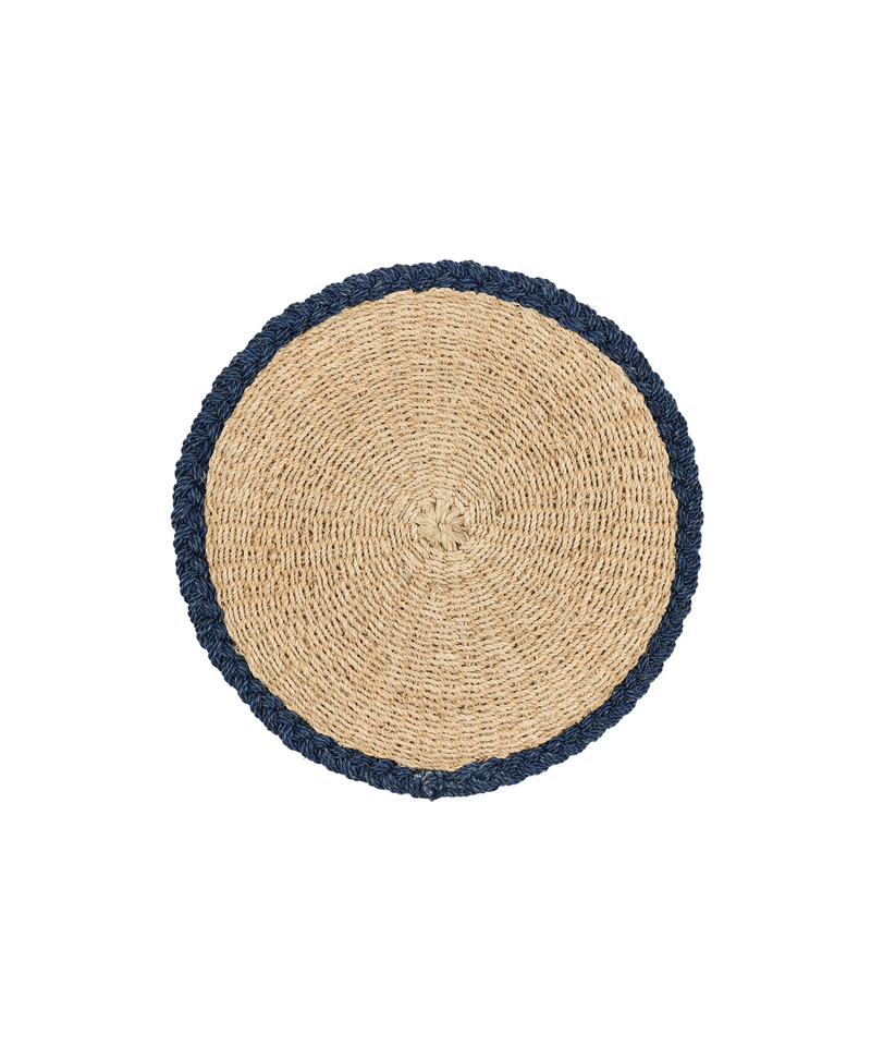 Rebecca Udall Braided Abaca Placemat, Natural/ Navy, White Background