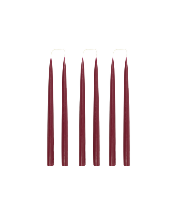 Rebecca Udall Set of 6 35cm Handmade Danish Taper Candles, Burgundy