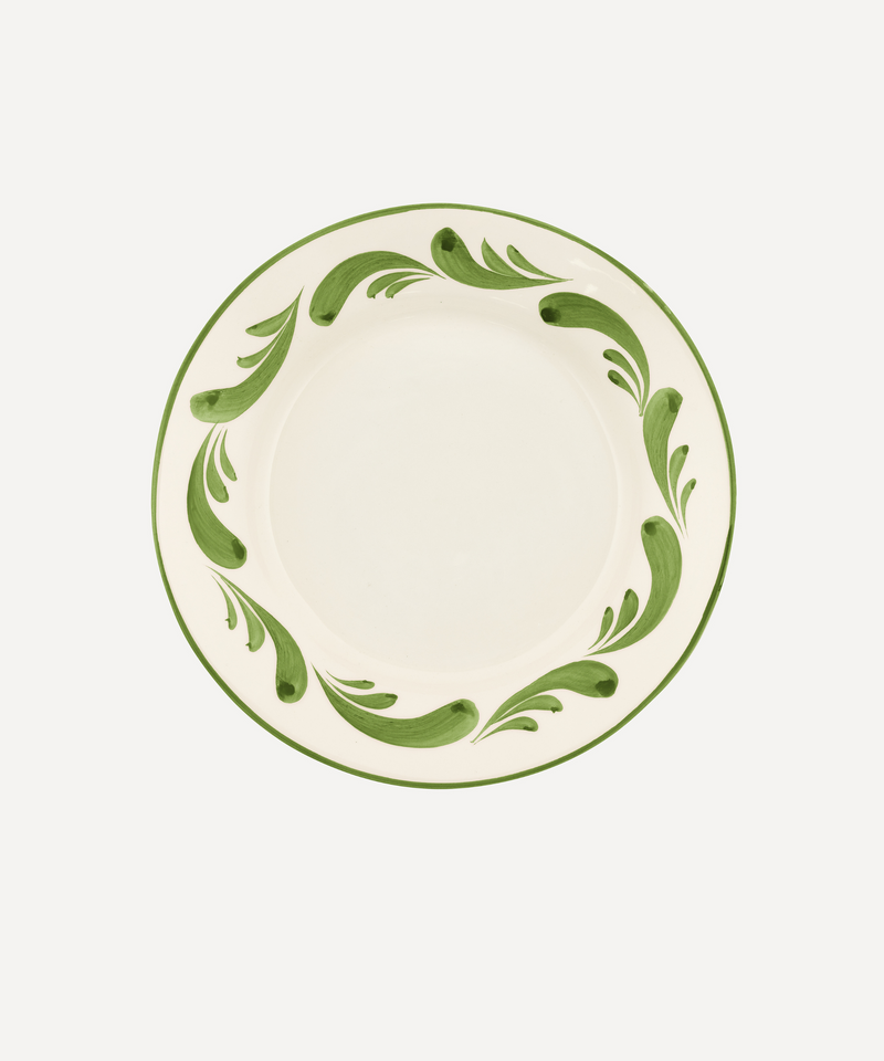 Rebecca Udall Celia Dinner Plate, Leaf Green, Cut Out, Ivory Background