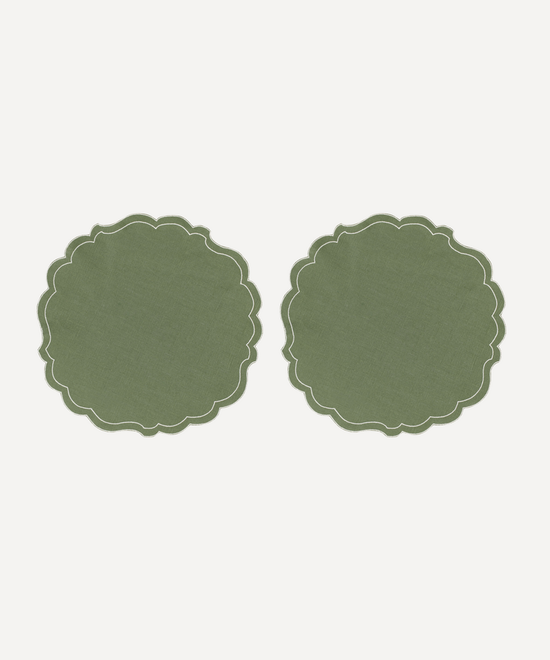 Pair of Greta Waxed Italian Linen Placemats, Chalk Green