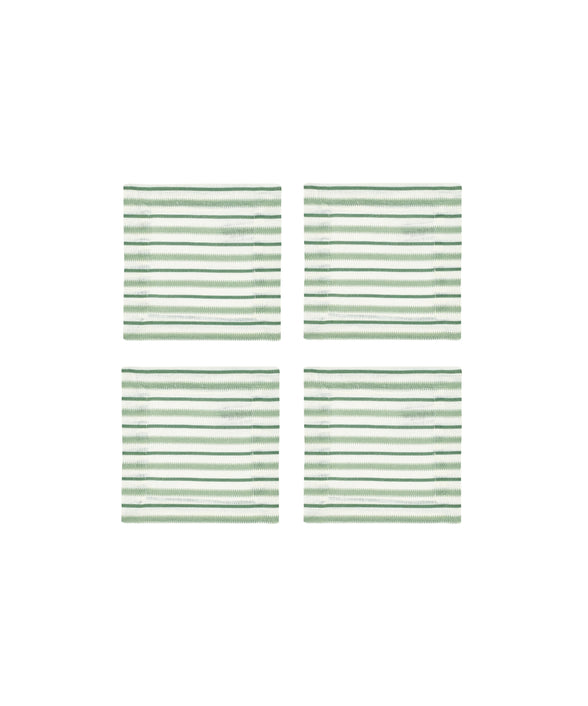 Rebecca Udall Set of 4 Victoria Striped Linen Coasters, Green Striped