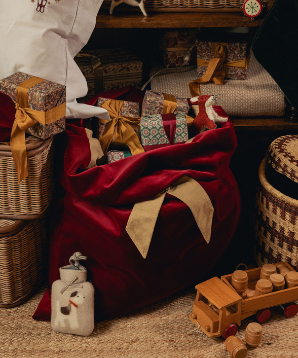Velvet & Silk Christmas Sack, Burgundy
