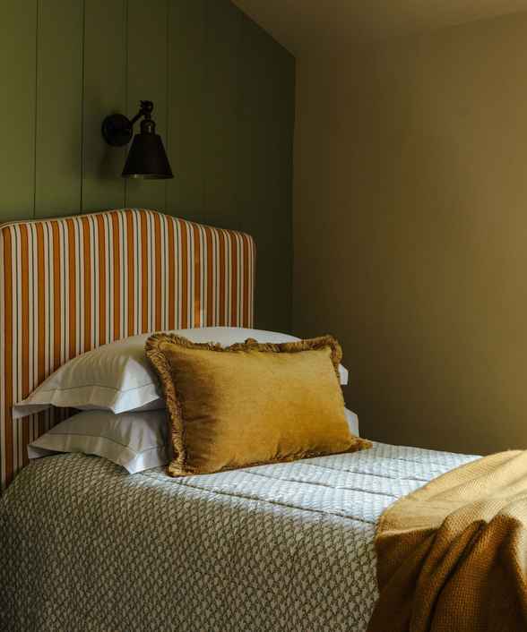 Clara Pleated Quilted Cotton Bedspread, Sage, with Lola Cushion