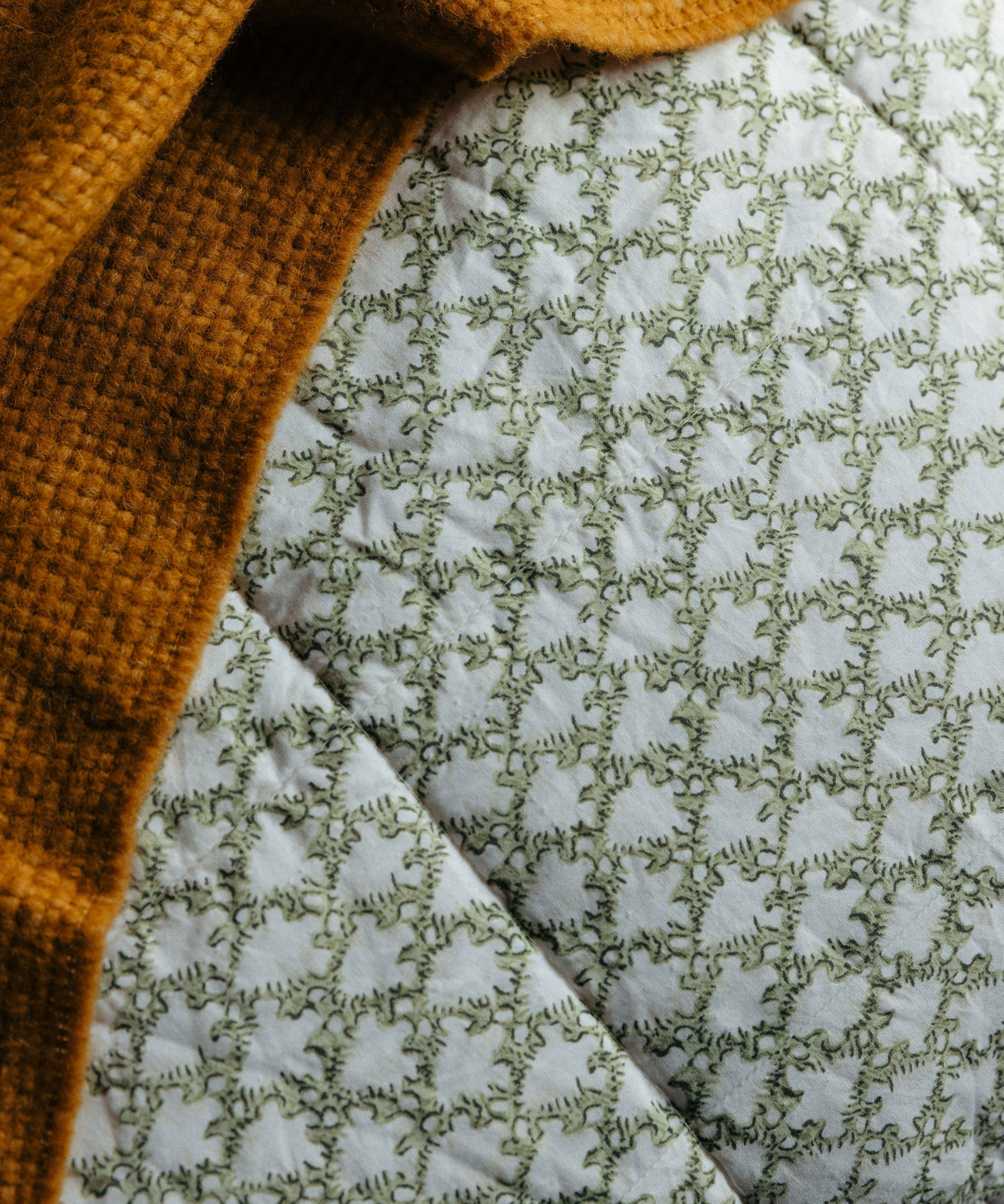 Clara Pleated Quilted Cotton Bedspread, Sage, Lifestyle Detail