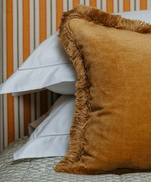 Clara Pleated Quilted Cotton Bedspread, Sage, with Velvet Cushion, Detail