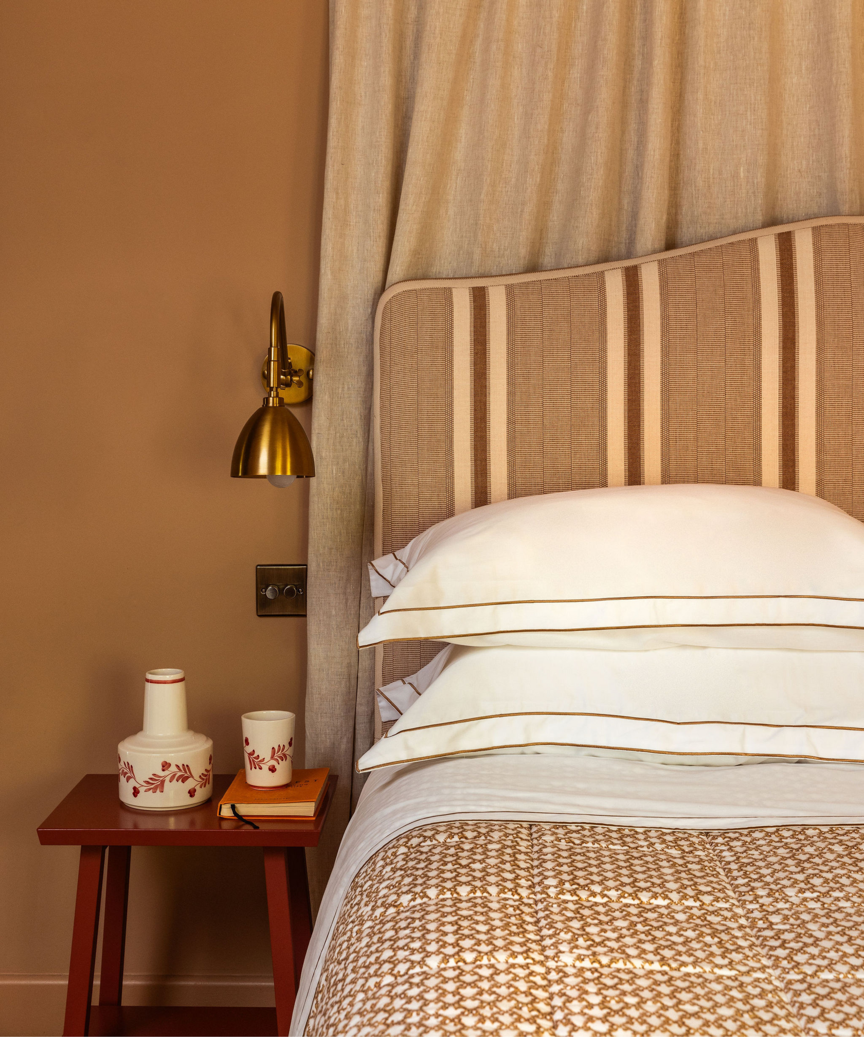 Clara Pleated Quilted Cotton Bedspread, Tobacco, with Frame Bed Linen