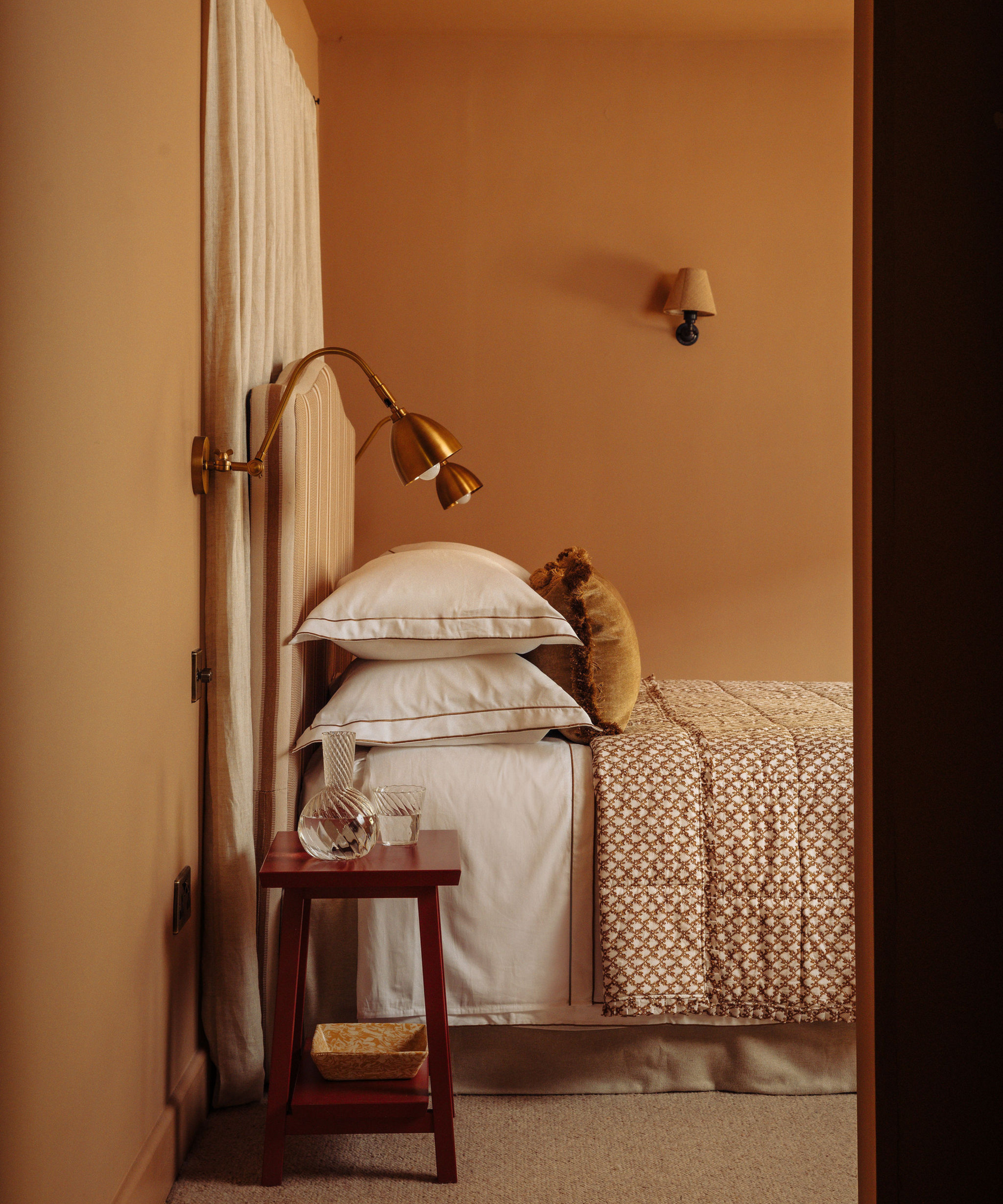 Clara Pleated Quilted Cotton Bedspread, Tobacco, with Water Carafe