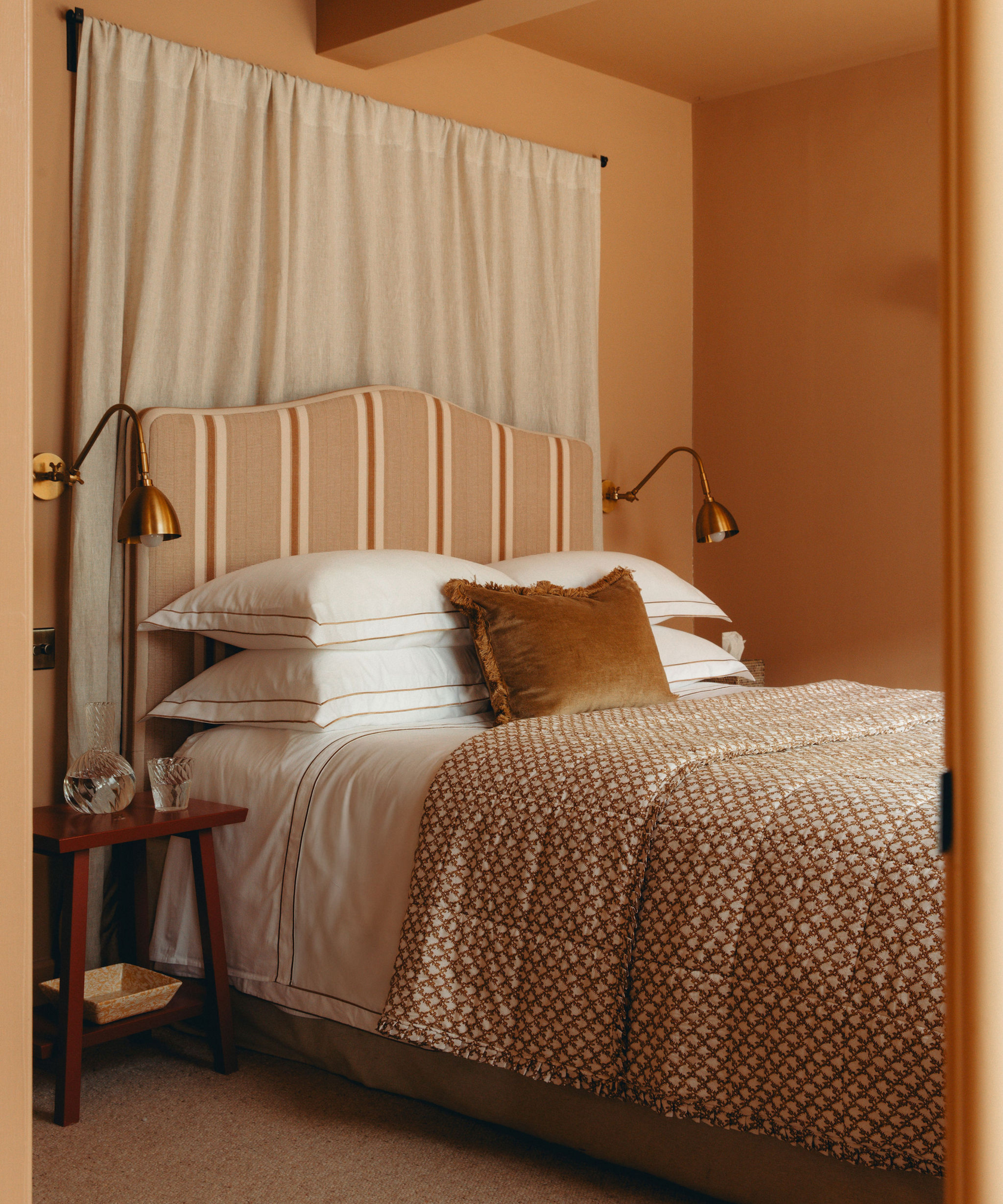 Clara Pleated Quilted Cotton Bedspread, Tobacco, Bedroom Lifestyle