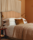 Clara Pleated Quilted Cotton Bedspread, Tobacco, with Lola Velvet Cushion