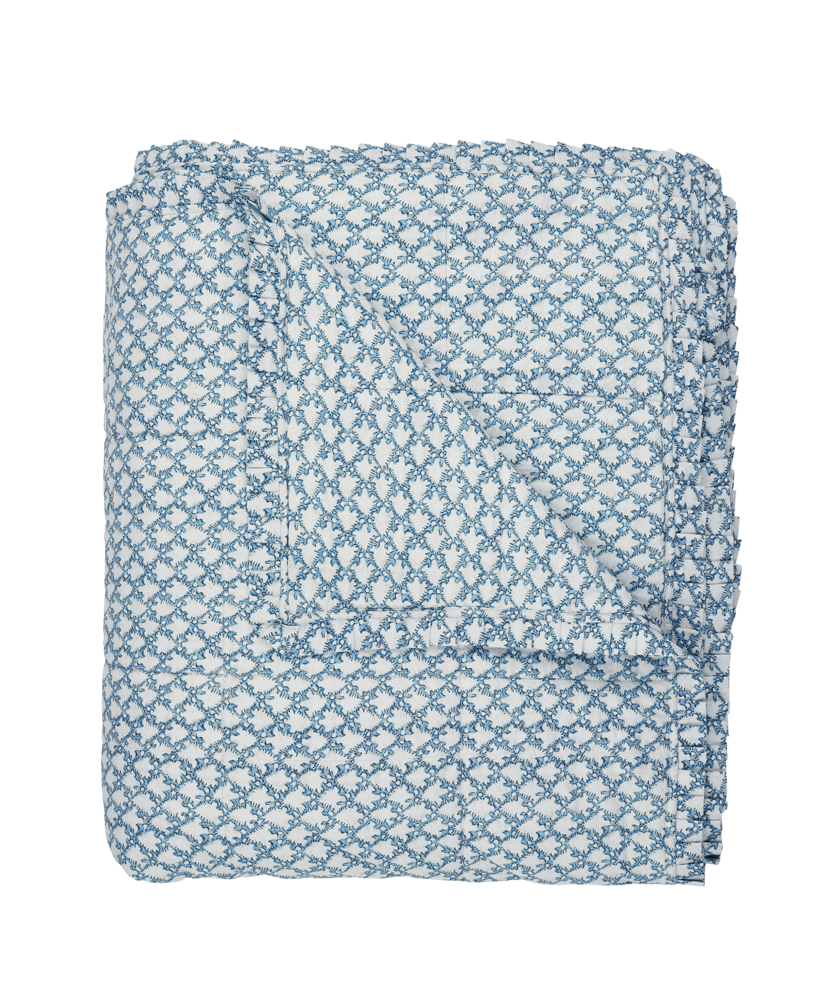 Clara Pleated Quilted Cotton Bedspread, Denim, Cut Out