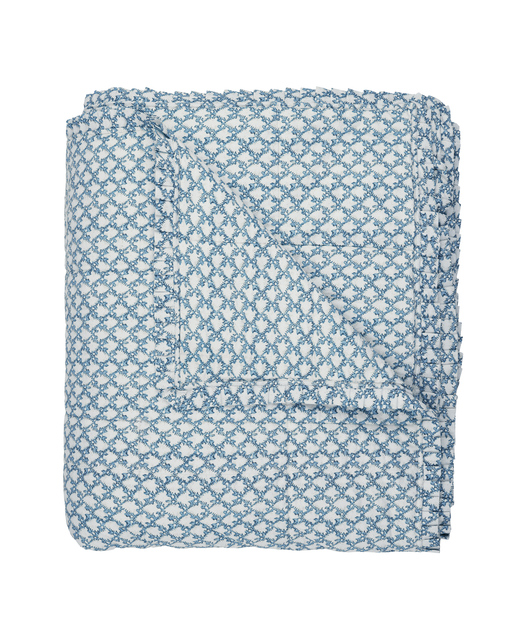 Clara Pleated Quilted Cotton Bedspread, Denim, Cut Out