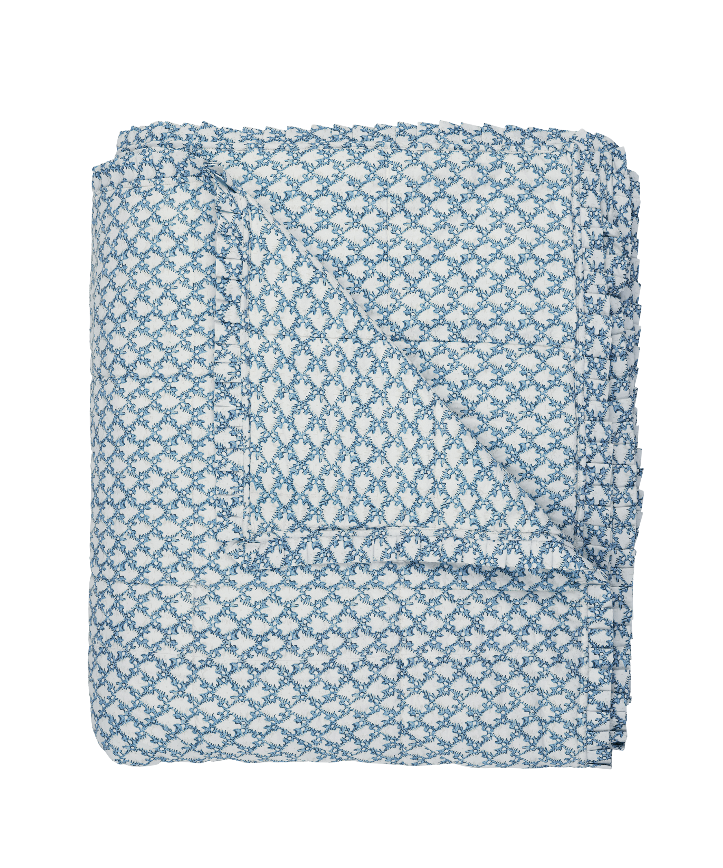 Clara Pleated Quilted Cotton Bedspread, Denim, Cut Out