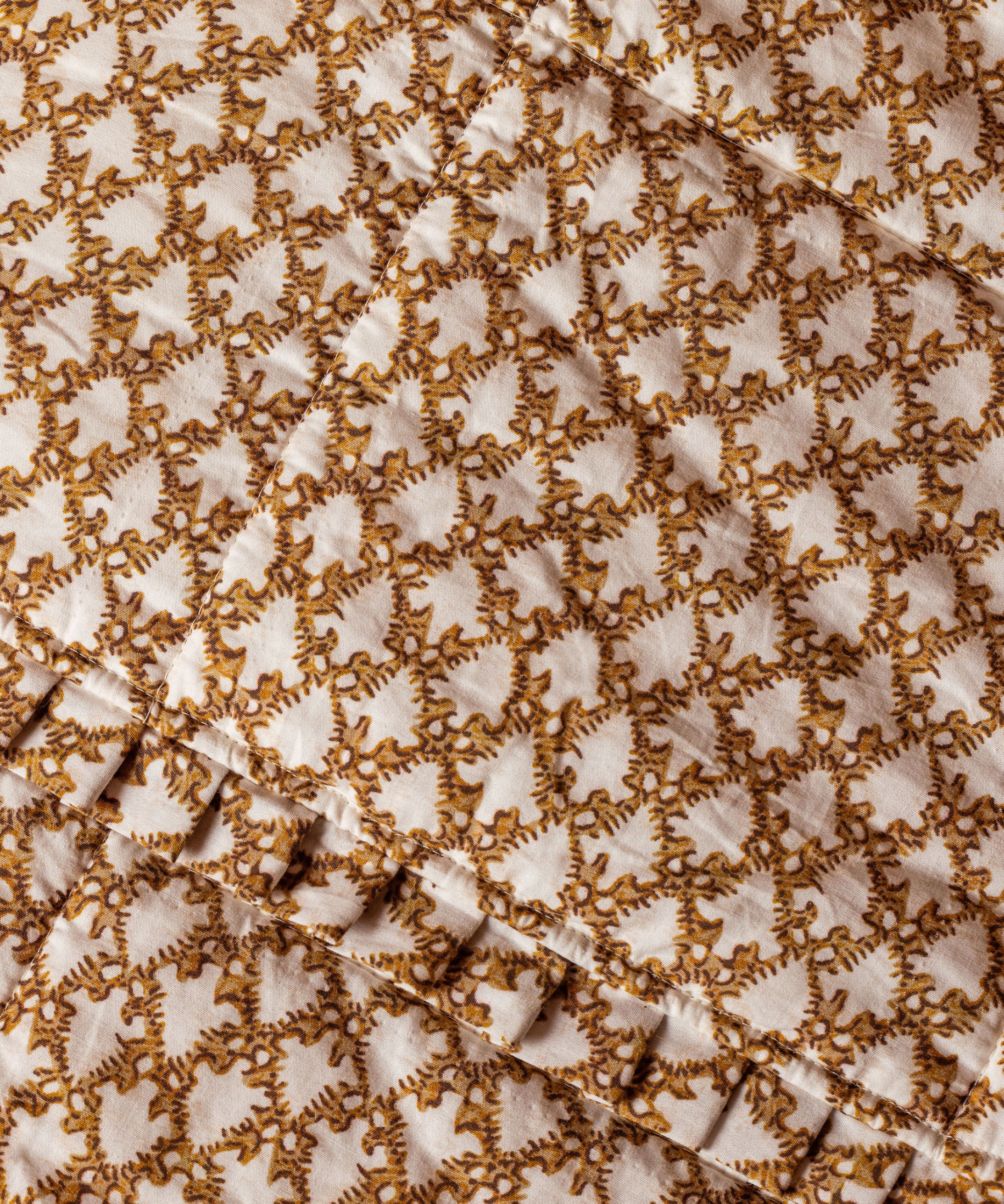 Clara Pleated Quilted Cotton Bedspread, Tobacco, Detail