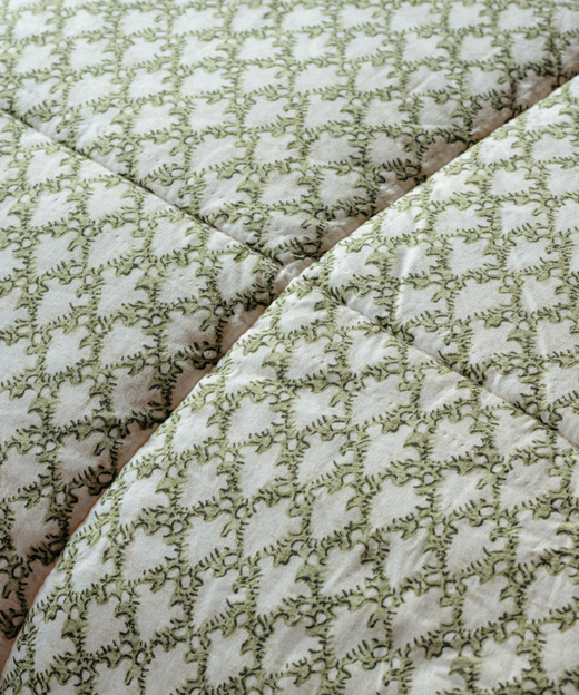 Clara Pleated Quilted Cotton Bedspread, Sage, Detail