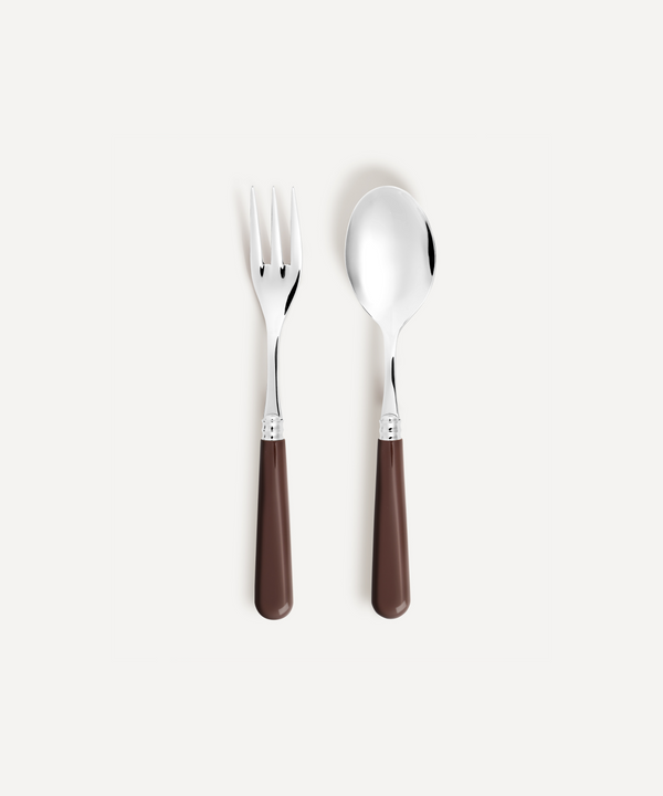 Rebecca Udall Luxury Classic Handle Serving Cutlery set / salad servers, Chocolate Brown. Made in France European