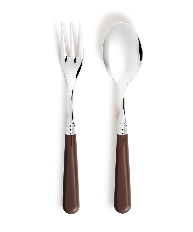 Rebecca Udall Luxury Classic Handle Serving Cutlery set / salad servers, Chocolate Brown. Made in France European