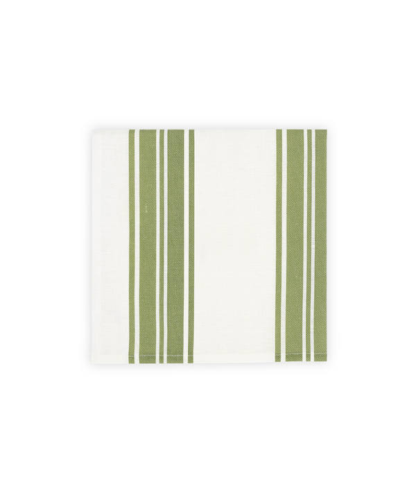 Colette Striped Linen Napkin, Olive Green, White Background