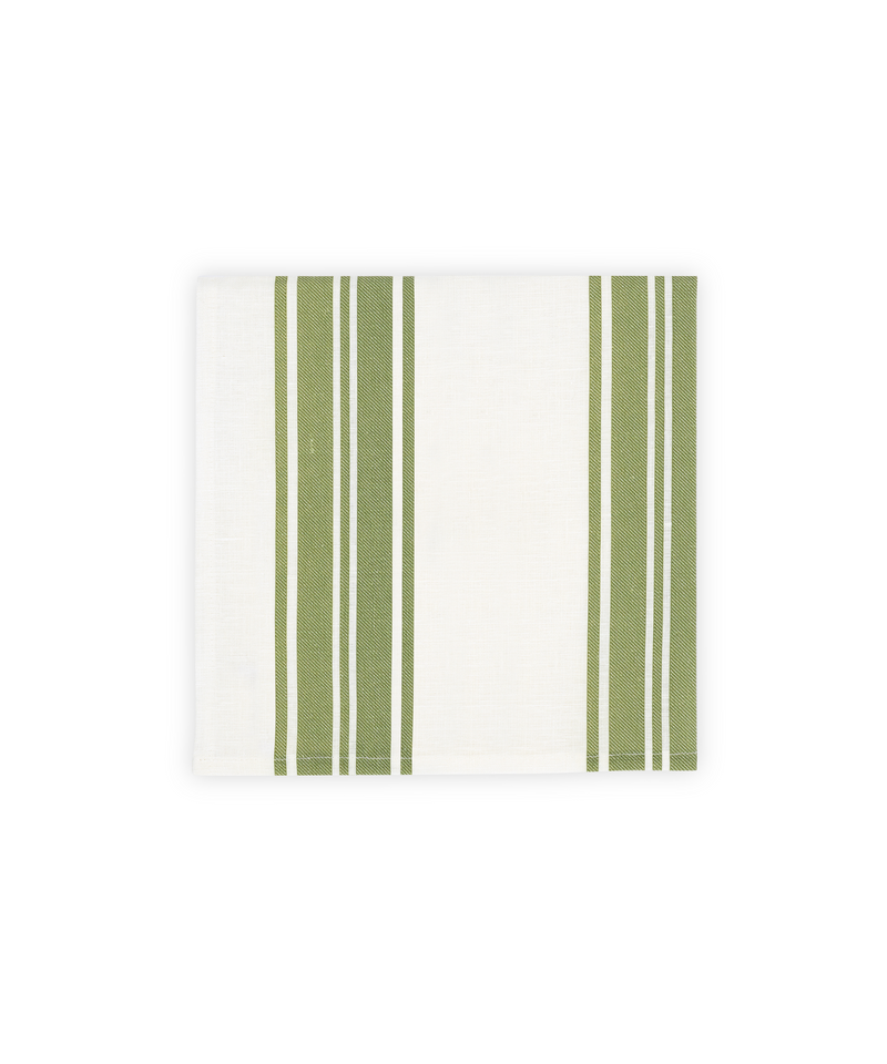 Colette Striped Linen Napkin, Olive Green, White Background