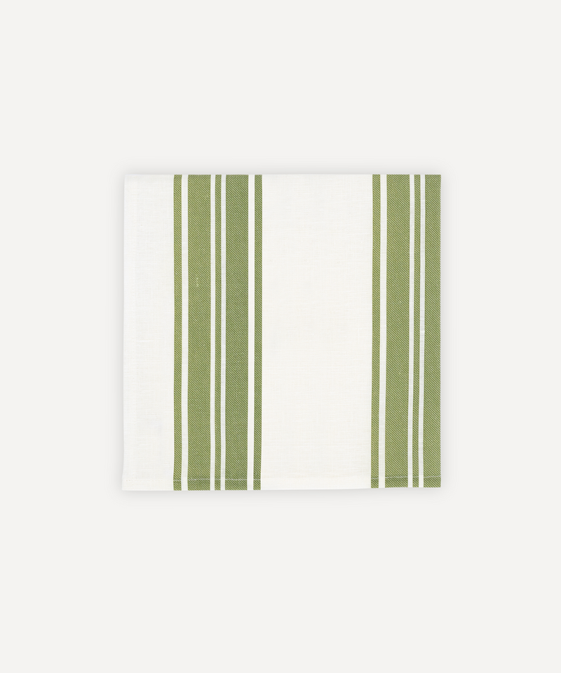 Colette Striped Linen Napkin, Olive Green, Ivory Background