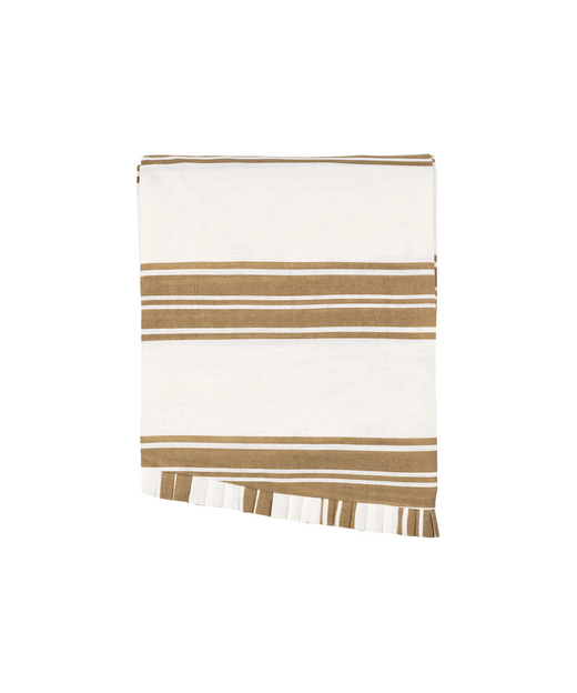 Colette Striped Table Linens, Nougat, Round Tablecloth, Cut Out