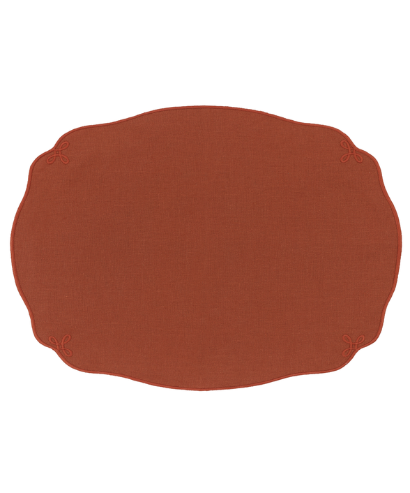 Pair of Nancy Linen Placemats, Burnt Sienna, Cut Out