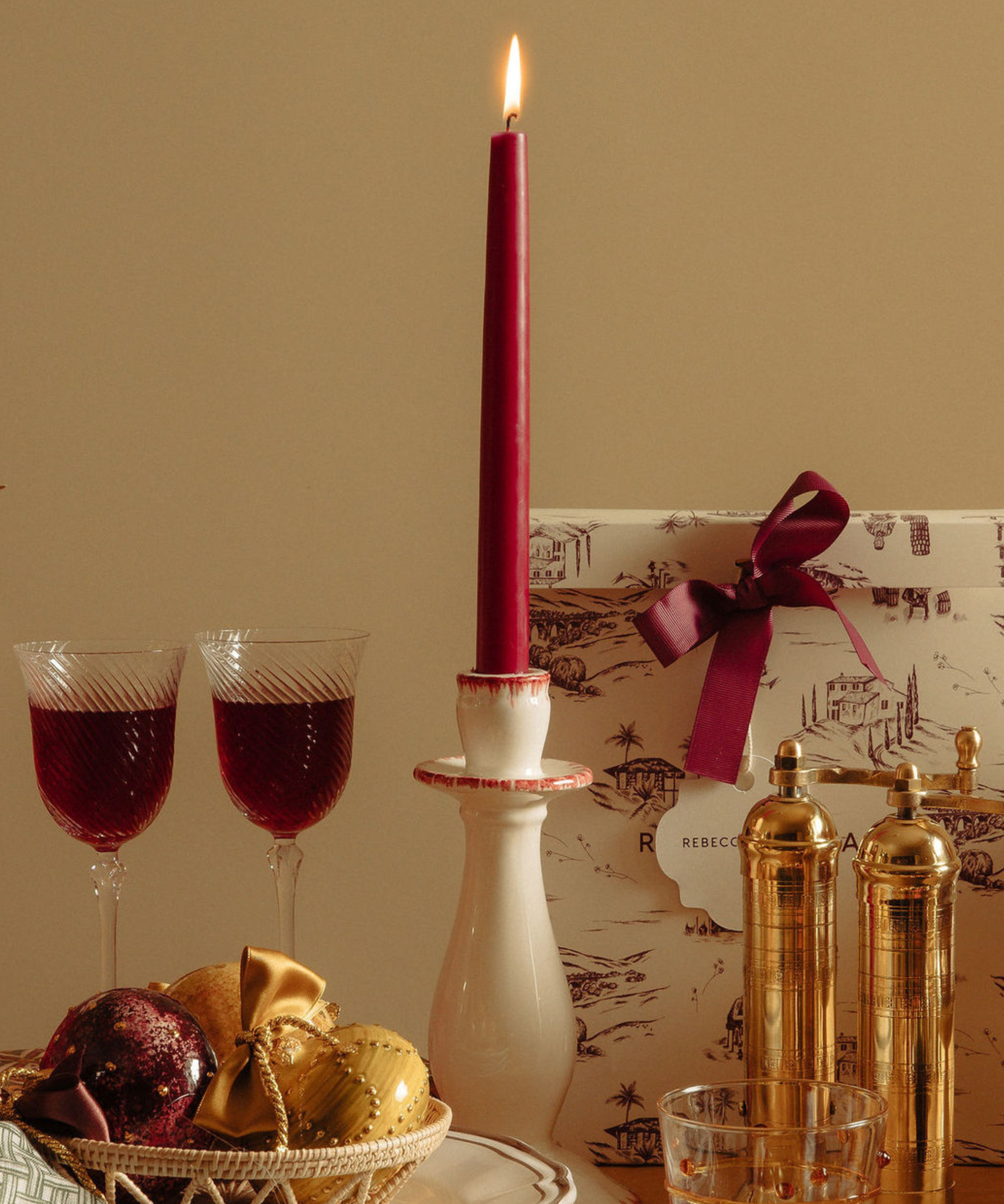 Set of 6 Danish Taper Candles, Burgundy