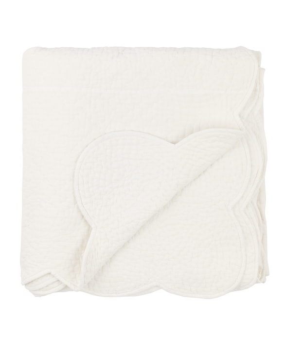 Rebecca Udall, Nina Decorative Scalloped Indian Heritage Quilted Cotton Bedspread, White, Cut Out Detail
