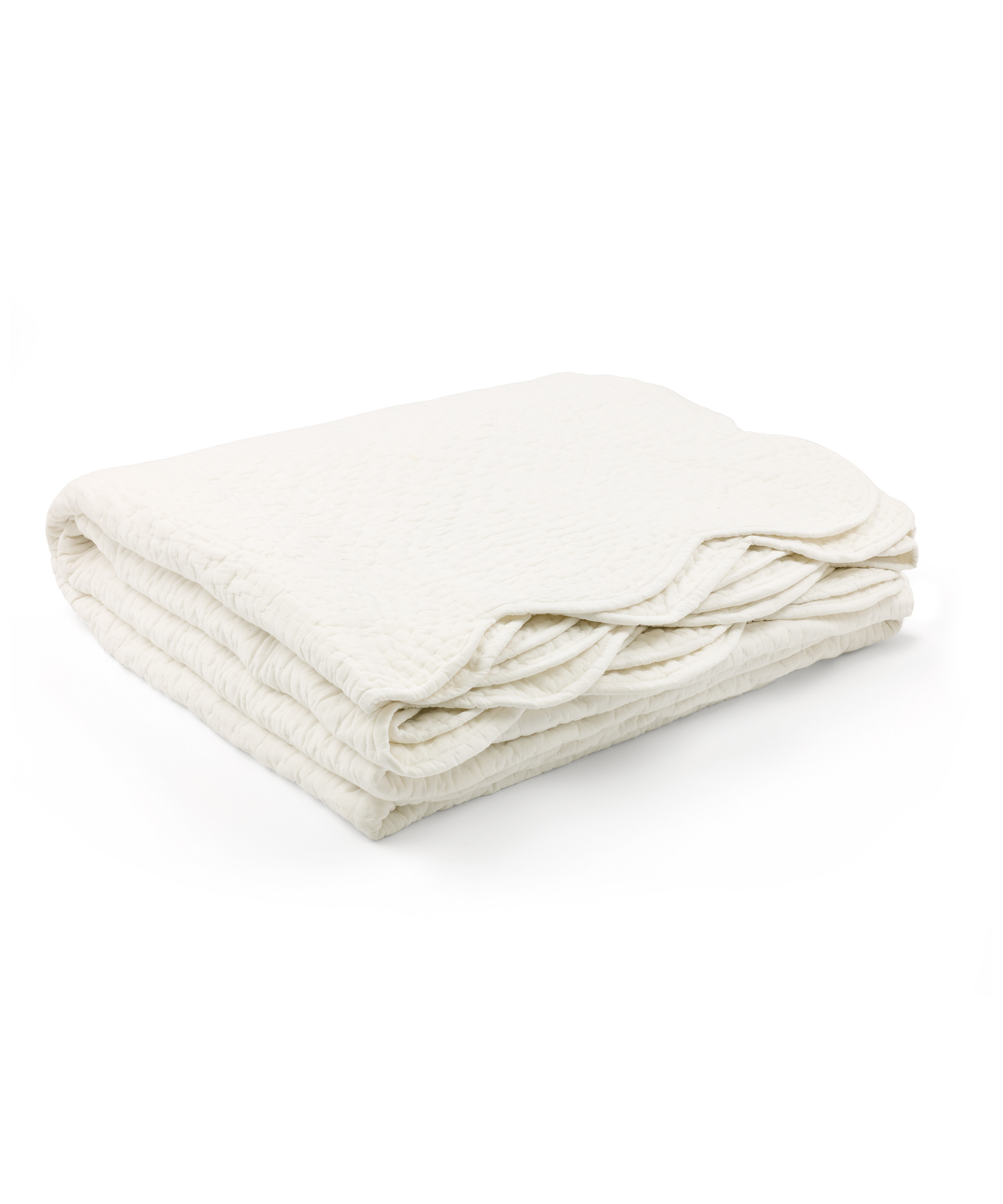 Rebecca Udall, Nina Classic Scalloped Quilted Cotton Bedspread, White, Folded