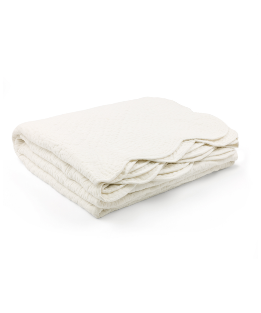 Rebecca Udall, Nina Classic Scalloped Quilted Cotton Bedspread, White, Folded