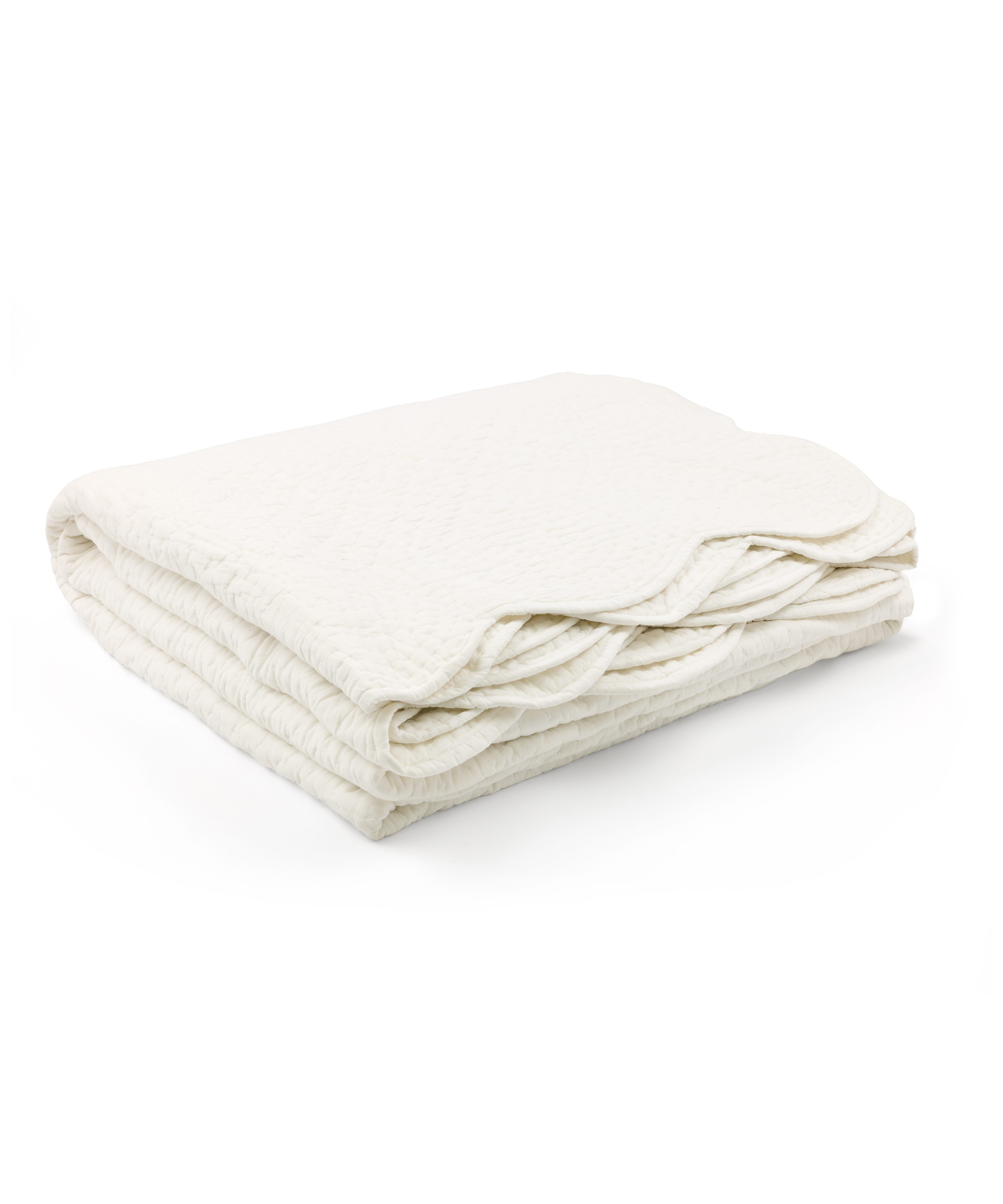 Rebecca Udall, Nina Classic Scalloped Quilted Cotton Bedspread, White, Folded