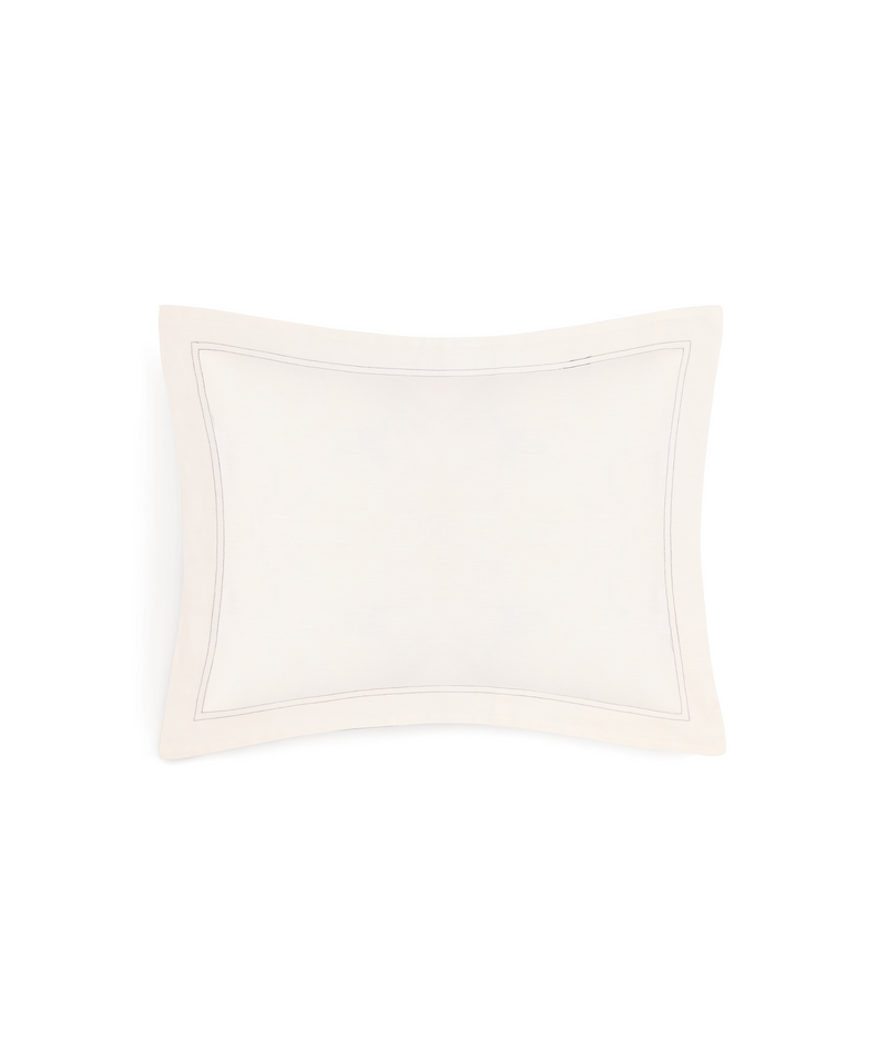 Rebecca Udall, Darcy Linen Boudoir Pillowcase, White with Denim Stitch Detailing