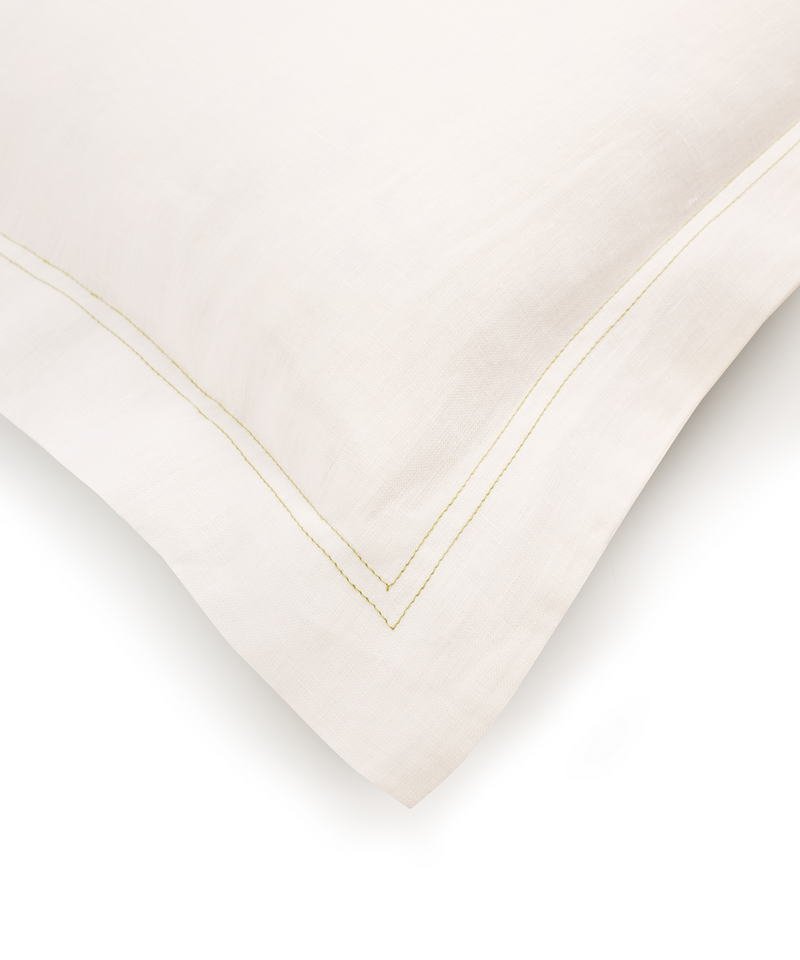 Rebecca Udall, Darcy European Linen Boudoir Pillowcase, Fern Green Stitch Detail 