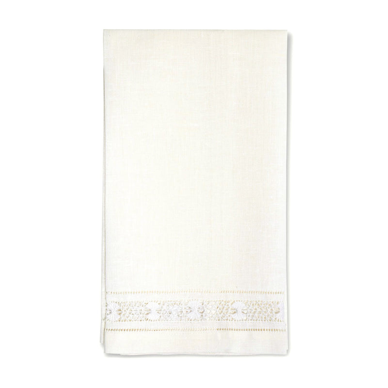 Diamond Stitch Linen Hand Towel, Ivory