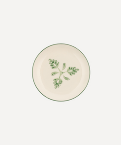 Rebecca Udall Eleanor Side Plate, Forest Green, Ivory Background.