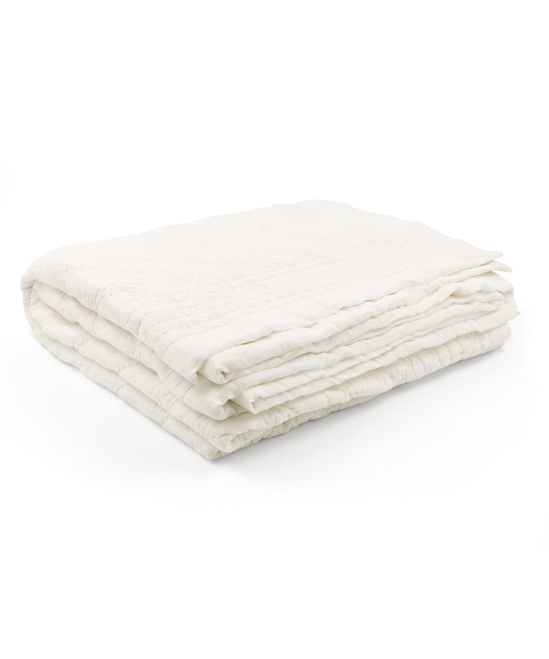 Rebecca Udall, Neutral Minimalist Classic Eva Heritage Indian Quilted White Cotton Bedspread 